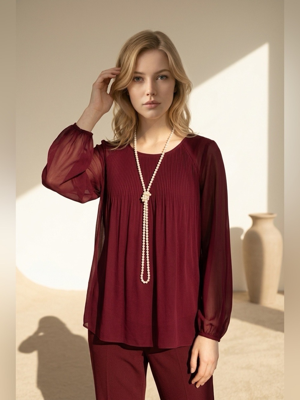 Soft, Flowy Burgundy Blouse (S) Max Studio